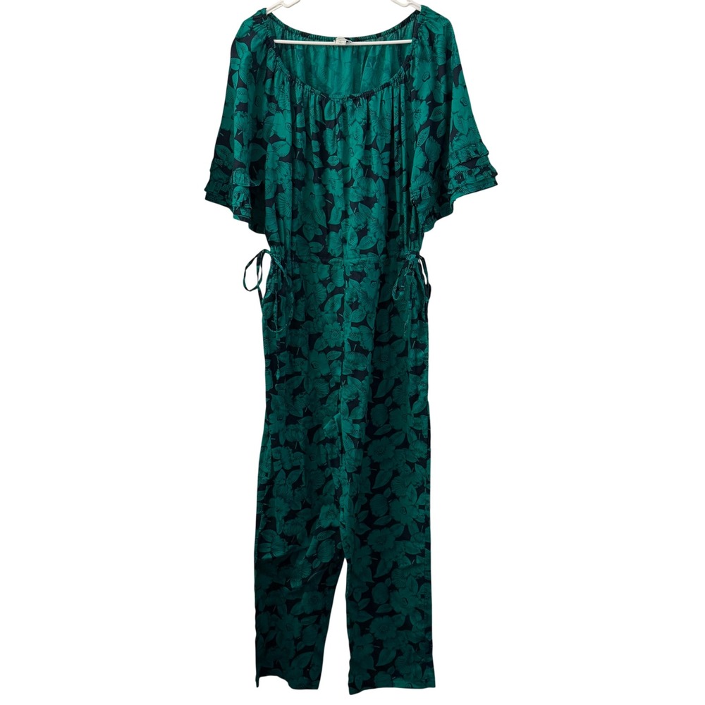 Sundance Green Floral Ruffle Sleeve Jumpsuit Small Boho Side Tie Pockets